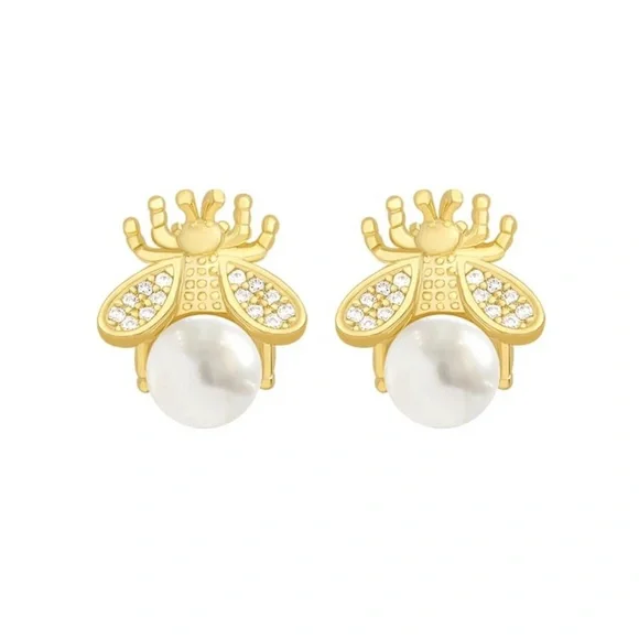 Pearl bee earrings stud bee earring - Picture 4 of 8